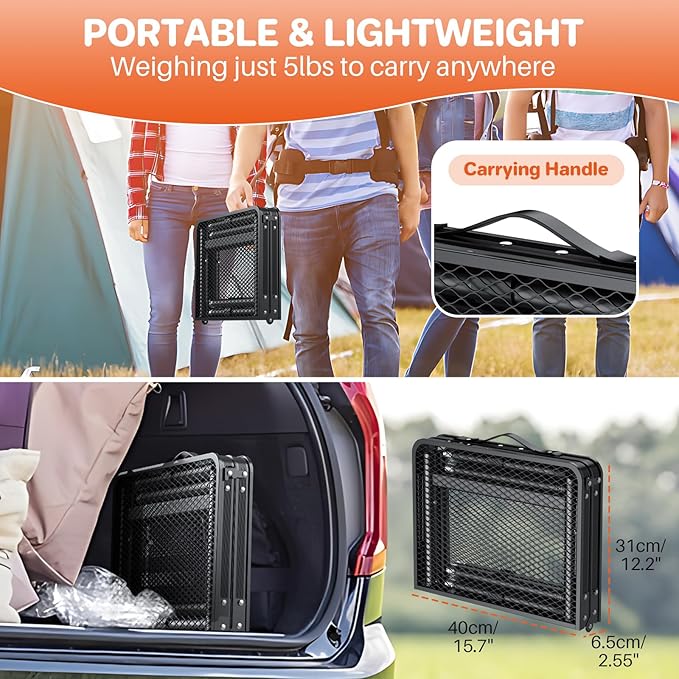 FUNYKICH Folding Grill Tables for Outside(23.62"x15.75"), Max Height 28'' Portable Metal Camping Tables for grill, Fit 17” or 22” Other Tabletop Grill with Portable Handle for Camping Backyard BBQ