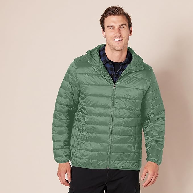 Amazon Essentials Men's Lightweight Water-Resistant Packable Hooded Puffer Jacket