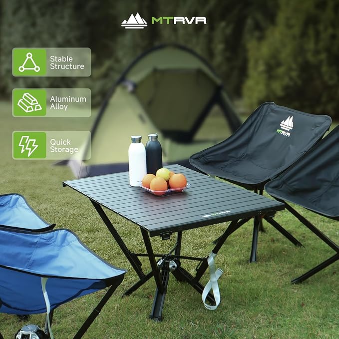 Camping Table Folding, Small Camping Table with Load 380lbs, Portable Roll up Aluminum Foldable Table with Carry Bag for Outdoor, Picnic, Camping, Black