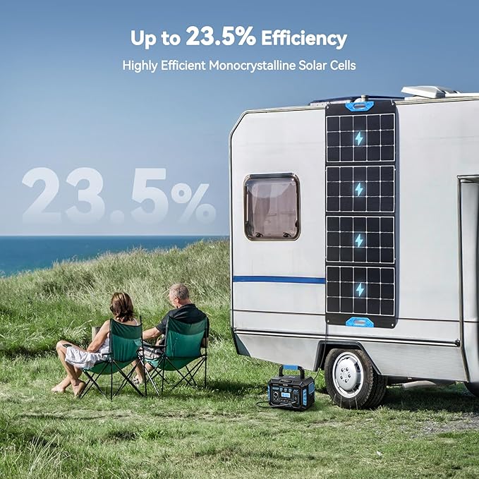 Ruko RK200 200W Portable Solar Panel, Foldable Monocrystalline Panel Charger with 23.5% Efficiency, Charging Expansion Box, IP67 Waterproof, Adjustable Kickstand for RVs, Camping, Blackout