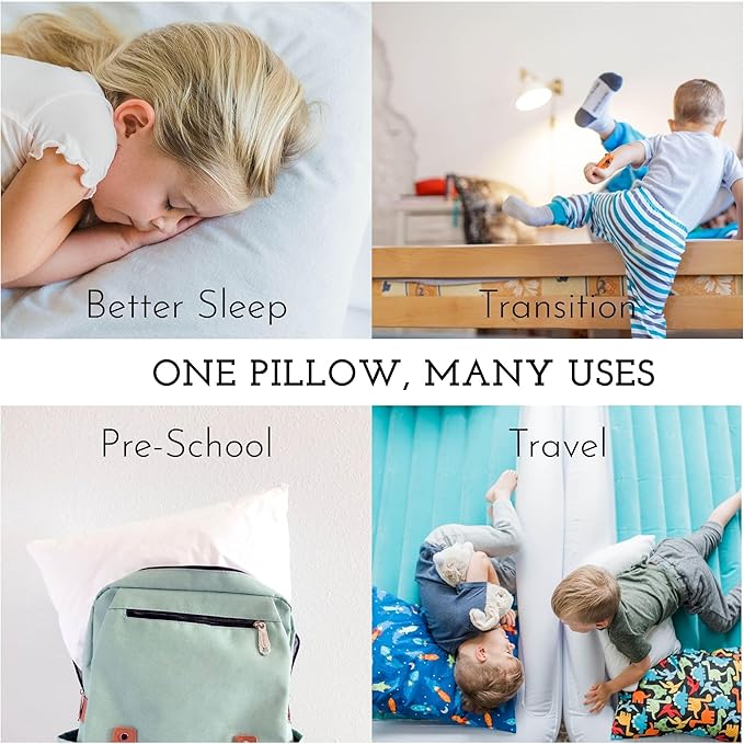 Little Sleepy Head Youth Pillow with Pillowcase 16x22, Soft Jumbo Toddler Pillows, Hypoallergenic Pillow Case - Best Kids Pillows for Sleeping, Perfect Kids Travel Pillows (Bee Happy)
