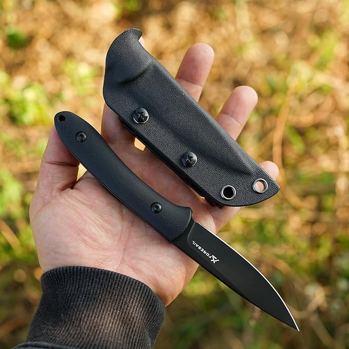 Small Fixed Blade Knife,Full Tang Design knife.3.27inch DC53 Steel Blade and G10 Handle,with Kydex Sheath,Fixed EDC Tactical Knife for Men Women,Outdoor Hiking Camping Knives