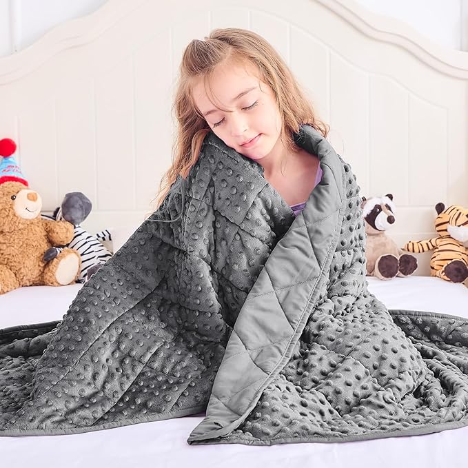 Weighted Blanket Kids (10lbs, 40"x60" Throw Size) - Breathable Minky Heavy Blanket for 80-120lbs with Premium Glass Beads - Soft Thick Blankets for All-Season Sleeping Comforter - Grey