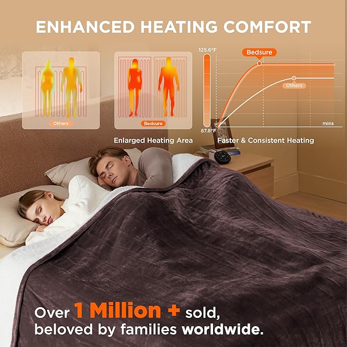 Bedsure Electric Blanket King Size - Dual Control Heated Blanket King Size, Fast Heating with 10 Time Settings & 10 Heat Settings, Warm Gift for Grandma (100x90 inches, Brown)