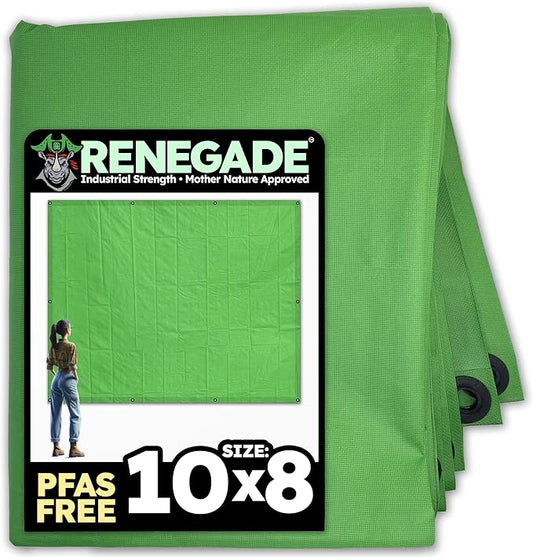 RENEGADE Industrial Tarp 10x8 ft Green – Heavy Duty, Waterproof, UV-Resistant, PFAS-Free – All-Purpose Tarpaulin for Construction, Outdoor Projects, Camping & Equipment