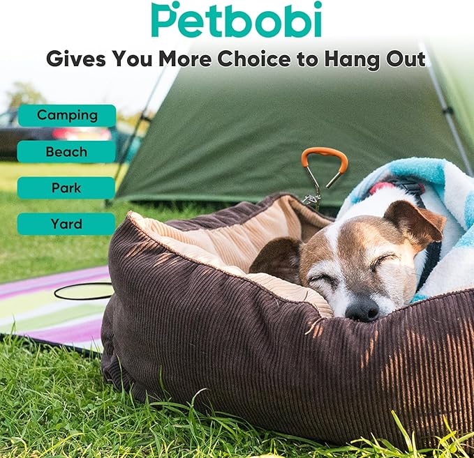 Petbobi Dog Tie-Out Cable and Stake - 20ft Heavy Duty Cable with Spring, No Tangle, 16in Ground Stake, Ideal for Yard, Camping and Beach, Suitable for Small Medium Large Dogs Up to 120 lbs, Black