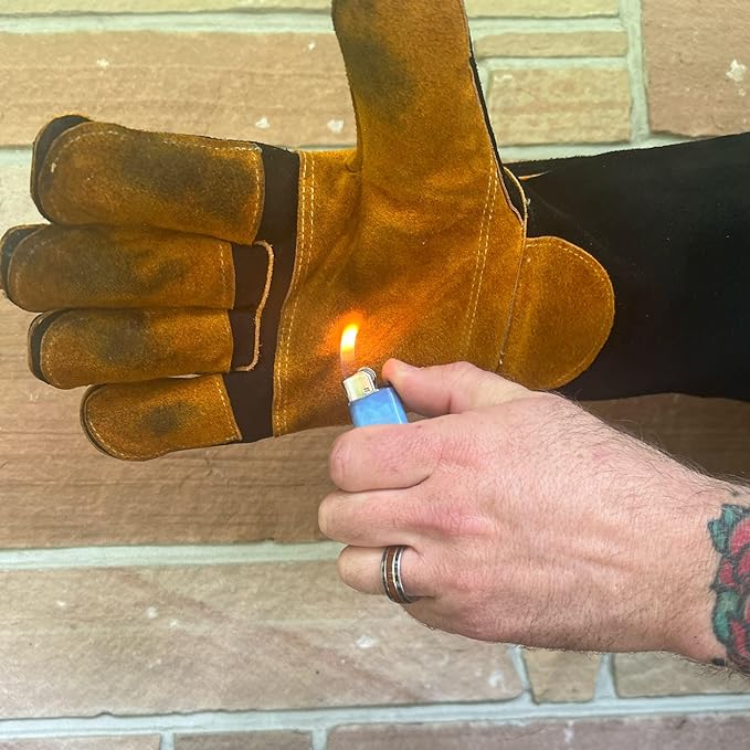 Grill Armor Welding Gloves – 16inch 932℉ - Leather Forge/Mig/Stick – Heat/Fire Resistant Gloves, Mitts/Pot Holders For Oven, Grill, BBQ, Furnace, Stove, Fireplace, Tig Welder, Animal Handling Glove