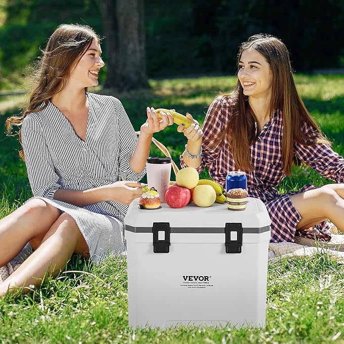 VEVOR Ultra-Light Hard Cooler, Ice Retention Cooler with Heavy Duty Handle, Ice Chest Lunch Box for Camping, Travel, Outdoor, Keeps Cool for up to 6 Days, 30% Lighter Than Rotomolded Coolers