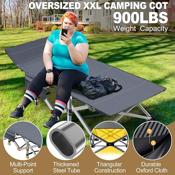 DoCred Oversized XXL Folding Camping Cot with Mattress, 2 Pack Heavy Duty Sleeping Cot Bed Portable Adults Outdoor Bed with Carry Bag, Travel Camp Cots