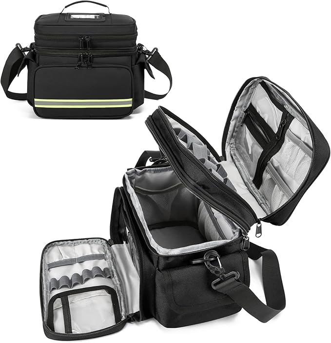 Black Double Layer First Aid Bag Medical Bag Empty Emergency First Responder Organizer for Nurses,Home Health Care, EMT