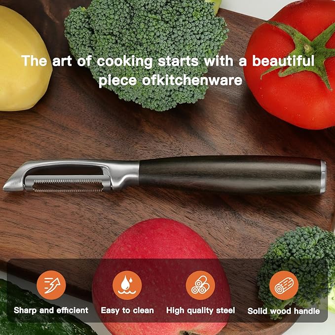 Serrated Blade Premium I Type 304 Stainless Steel Multifunctional Kitchen Peeler Real Wood Handle Ultra Sharp Blade Vegetable Potato Apple(Agarwood)