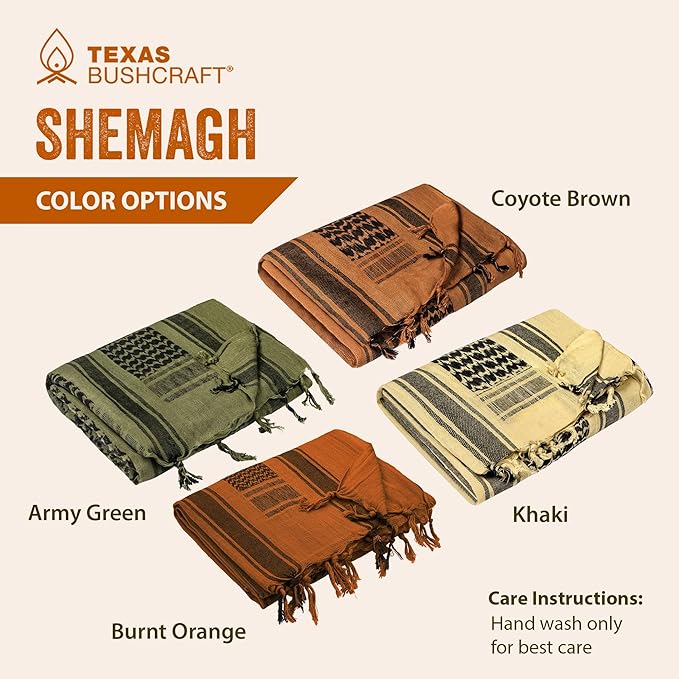 Texas Bushcraft Tactical Shemagh - Authentic Keffiyeh 100% Cotton for your Camping, Hiking and Backpacking Gear