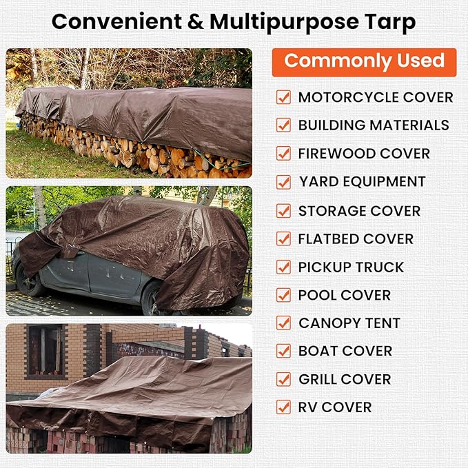 Tarp 16x20FT, 16 Mil Heavy Duty Large Tarps, Waterproof Tarp with Brass Grommets and Reinforced Edges, UV Resistant, Tear&Fade Resistant Poly Tarp for Outdoor Camping Pool Car Tent