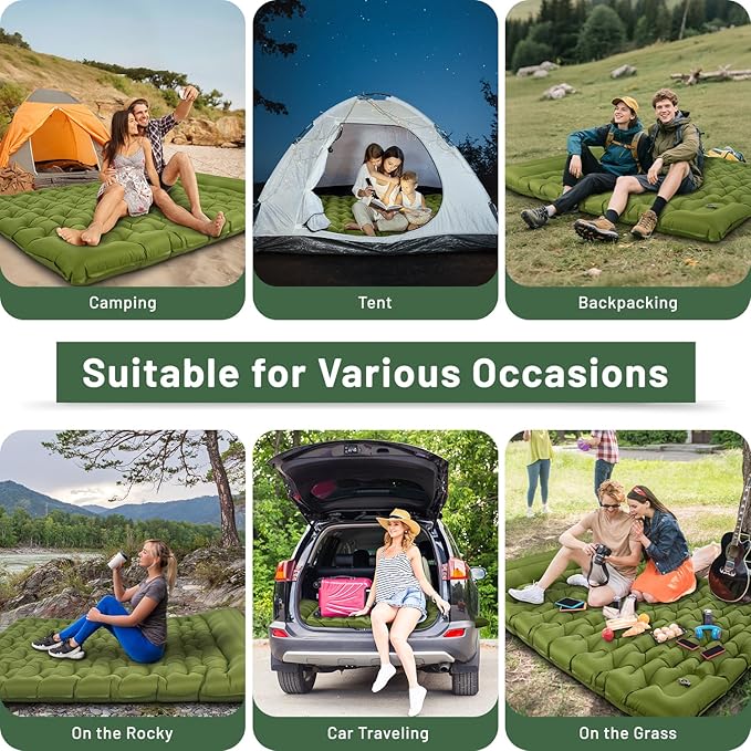 Sleeping Pad for Camping, 6" Extra Thick Double Sleeping Pad with Pillows & Built-in Foot Pump, Ultralight Camping Sleeping Mats Compact for Travel Tent Hiking Backpacking Car Camp Gear