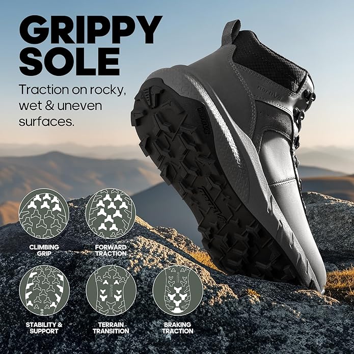 NORTIV 8 Men's Waterproof Hiking Boots Lightweight Outdoor Mid Trekking Leather Shoes DriftShield