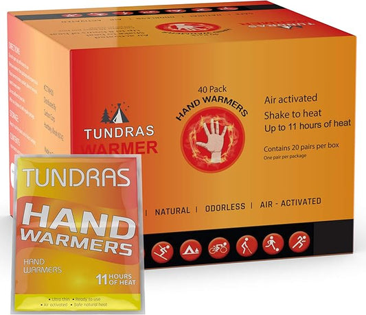 Hot Hand Warmers 11 Hours Long Lasting - 40 Count - Natural Odorless Safe Single Use Air Activated Heat Packs for Hands, Toes and Body - Up to 11 Hours of Heat - TSA Approved