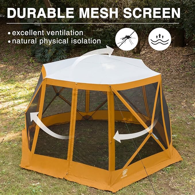 EVER ADVANCED Pop up Gazebo Tent for Backyard, 11.5 x 9.8 ft, Instant Screened Tent Screen House Canopy with Netting, Orange
