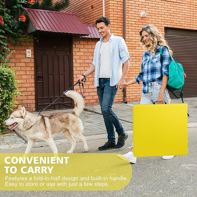 4 FT Folding Table with Carry Handle, Portable Fold-in-Half Plastic Table, Rectangle Foldable Table for Indoor/Outdoor Yellow