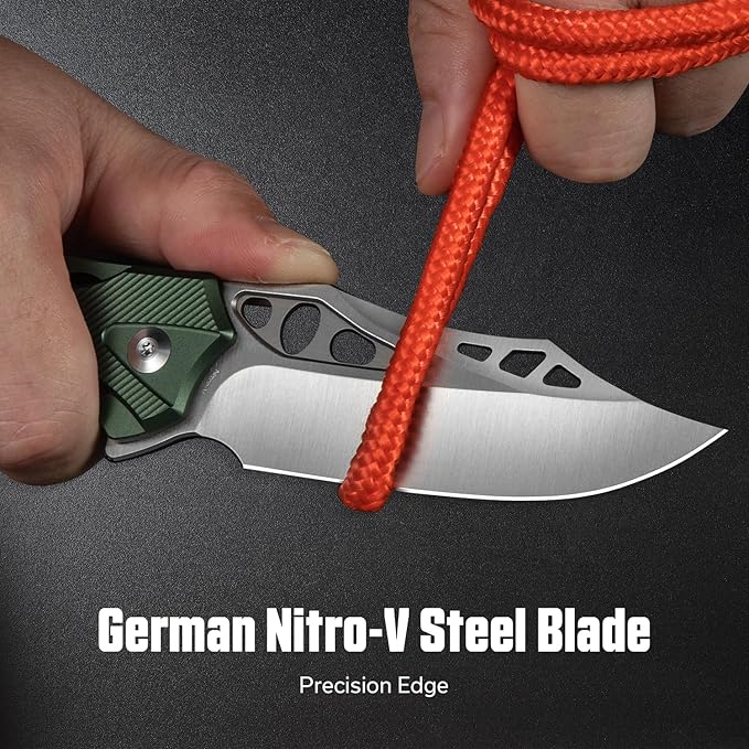CIVIVI Biophase Pocket Folding Knife for Men, 3.48" Nitro-V Blade Aluminum Handle, Lightweight Skeletonized Flipper Knife for Tactical Survival C23083-1 (Green)