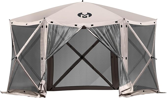 Exacme Portable Gazebo Pop up Tent for Camping, Outdoor Four Sides Pop-up Clam Screen Tent with Canopy Shelter, 1024 (6PC, Light Brown)