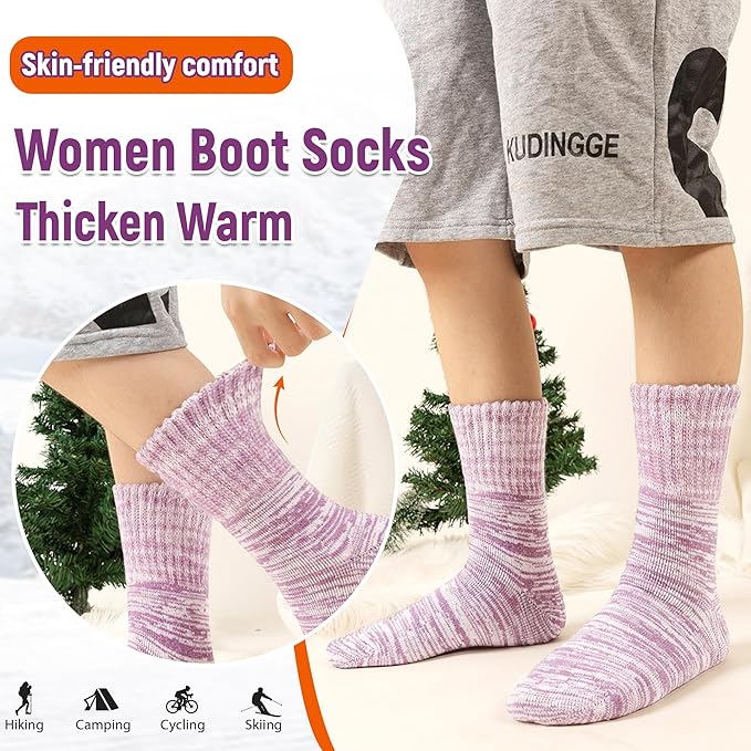Women Heated Socks Ski Winter Thermal Hiking Snowboarding Thick Boot Insulated Socks 3 Pairs
