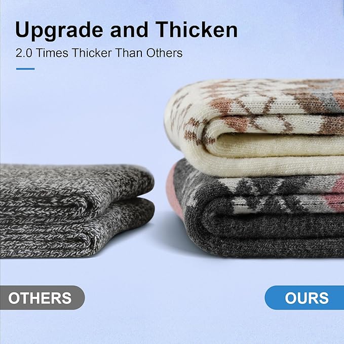 SIMIYA 5 Pairs Merino Wool Socks for Women Winter Thick Warm Hiking Socks Women Thermal Crew Cushion Socks