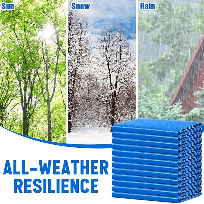 12 Pack 6 x 8 ft 5.5 Mil Large Tarps Heavy Duty Waterproof Tarp Multi Purpose Tent Cover for Home Boats Cars Camping Patio Furniture Roof Emergency Rain Protective Cover, Blue