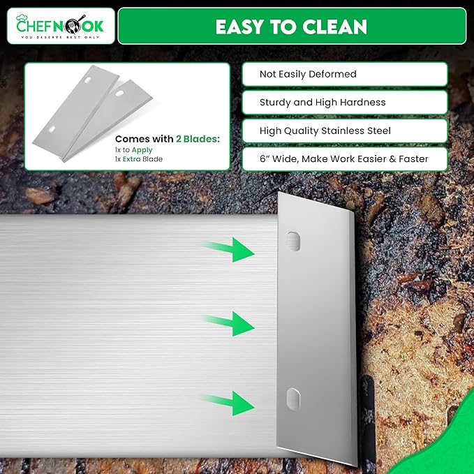 Griddle Scraper with Long Handle, Heavy Duty Flat Top Grill Cleaner with Stainless Steel Blade & Splash Guard, BBQ Grill Accessory for Flat Top Griddles