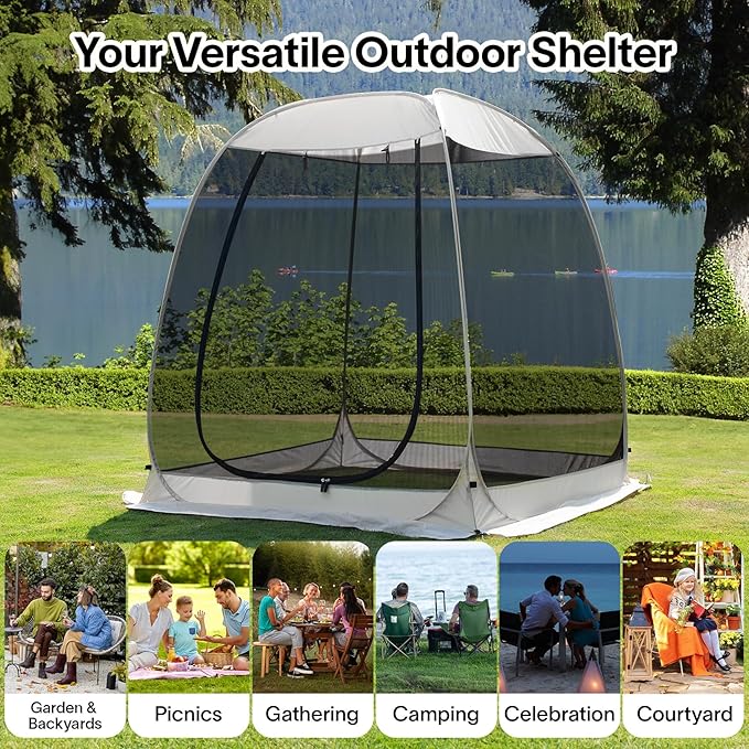 LEEDOR Pop Up Screen House, 6-10-15 Person Outdoor Screen Tent,Camping Screen Room with Carry Bag, Screened Gazebo with Mosquito Netting, Instant UV Resistant Sun Shelter for Garden, Patio, Backyard