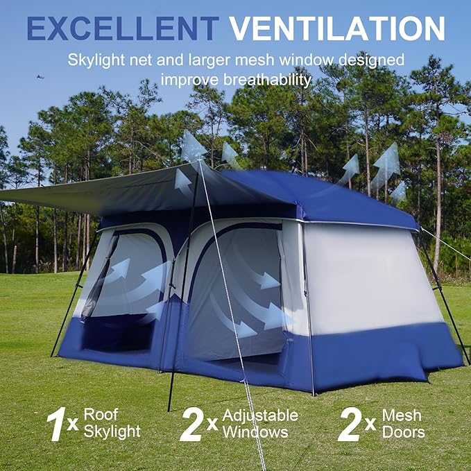 Vidalido Tents,3-4 Person Camping Tent with Extended Vestibule,Weather Resistant Family Tents with Breathable Mesh Windows,Easy Install Waterproof Outdoor Tent for Backpacking and Camping Hiking