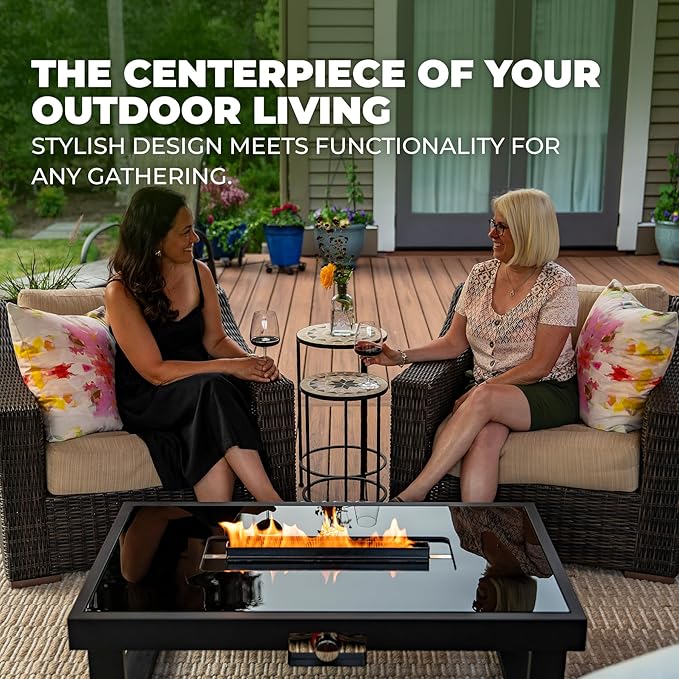 Outland Living Nelson Coffee Fire Pit Table - 45" Outdoor Propane Fire Table, Tempered Glass Top & Powder-Coated Steel Frame