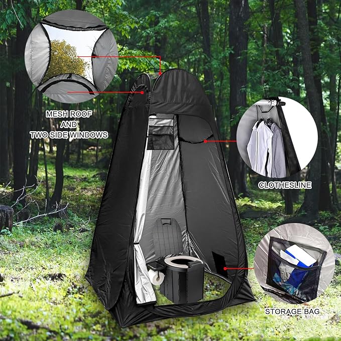 Pop Up Privacy Shower Tent with Carry Bag, Portable Outdoor Toilet Changing Dressing Room,Easy Set with rain shelter, Instant Dressing Bathroom for caming, Hiking, Fishing,UPF 50 & Waterproof,