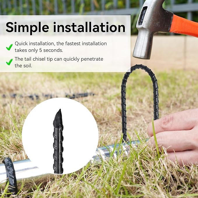 16 Inch Trampoline High Wind Stakes Heavy Duty Ground Anchors U Rebar Stakes for Trampoline, Dog Fence (24 Pack)