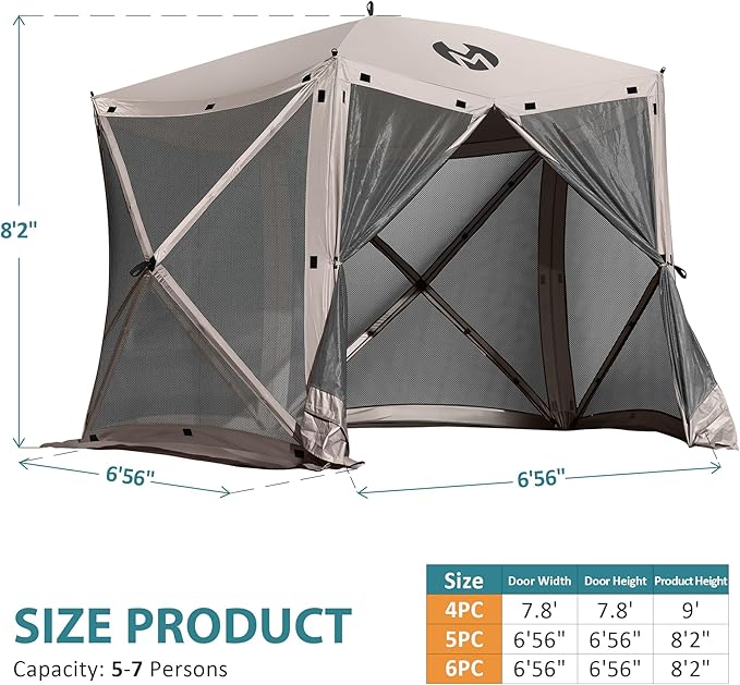Exacme Portable Gazebo Pop up Tent for Camping, Outdoor Four Sides Pop-up Clam Screen Tent with Canopy Shelter, 1024 (5PC, Light Brown)
