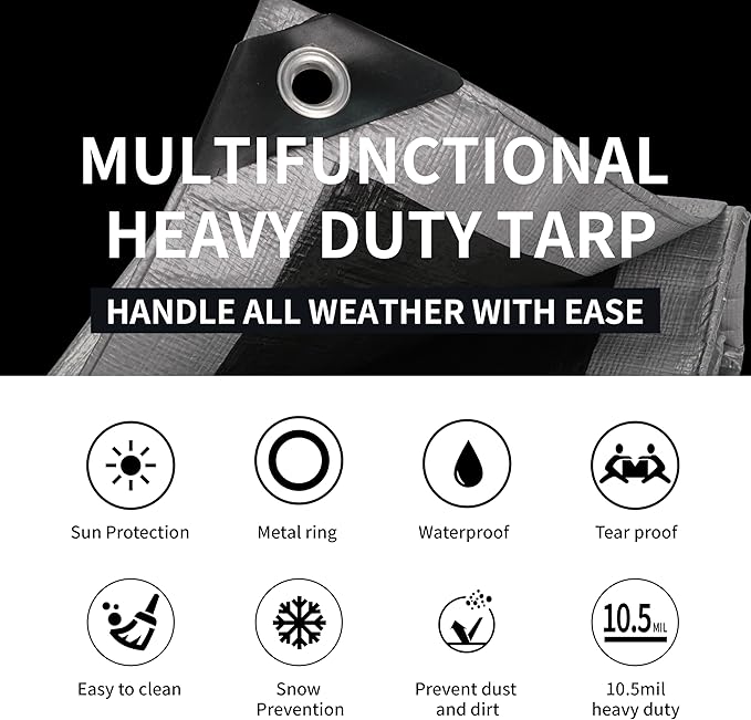 TARPAL 3x3 Feet Tarps Silver 10.5Mil(3-Pack) Multipurpose Protective Cover Heavy Duty Tarp Waterproof,Snow or UV Protection,Durable Reinforced Edges