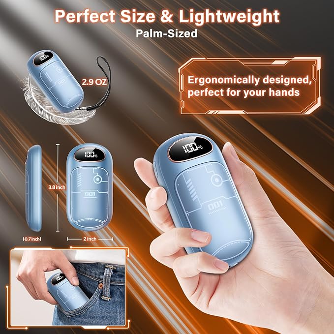 Hand Warmers Rechargeable - Electric Hand Warmer Reusable 2 Pack, LED Display, 20Hrs Warmth, 4 Levels Heat, Portable Charging Magnetic Pocket Heater for Men, Women, Raynauds, Hunting, Golf