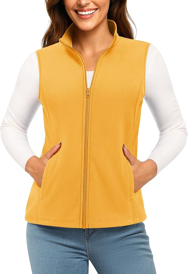 TACVASEN Women's Fleece Vest Lightweight Warm Vests Outerwear Sleeveless Zip Jacket Fall Winter Soft Vest with Pockets