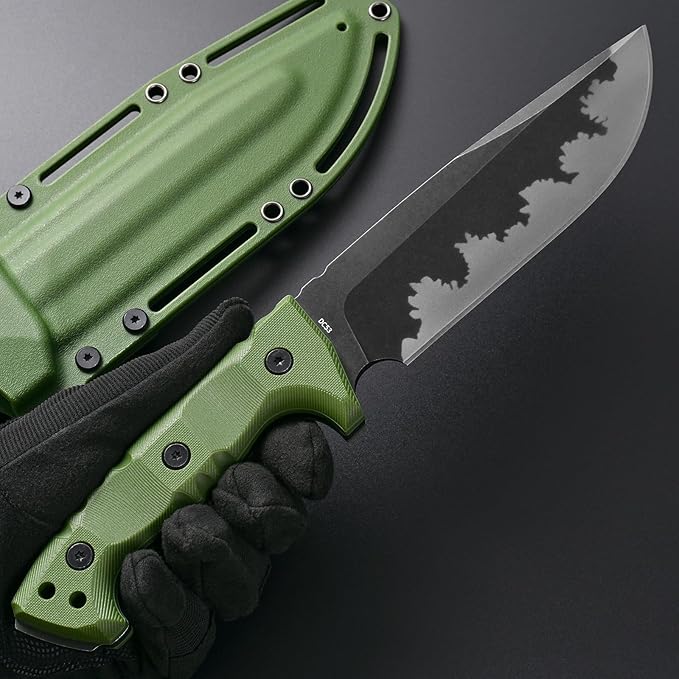 GTK7 Fixed Blade Knife DC53 Steel Blade Full Tang Nylon Fiberglass Handle EDC Fixed Knifes for Outdoor Camping Hunting (green)