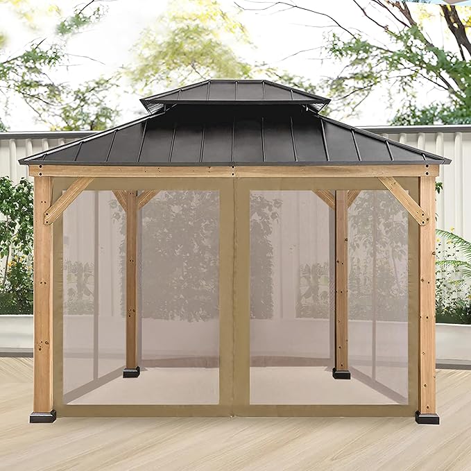 Coastshade Gazebo Canopy Mesh Walls Replacement 8x8 Gazebo Pergola Mosquito Screen Netting for Gazebos with 42Curtain Rings & 42Rail Hooks,Khaki