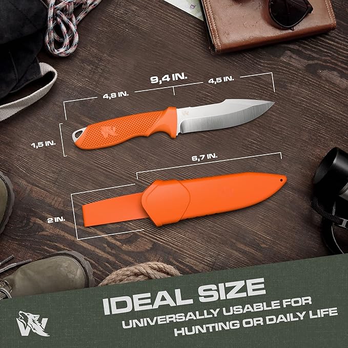 WOLF-I Full Tang Survival Knife with Sheath - Stylish Tactical Fixed Blade - Made of 440C Steel - Bushcraft and Camping Knife Survival - Perfect EDC Outdoor Knife with TPE Handle