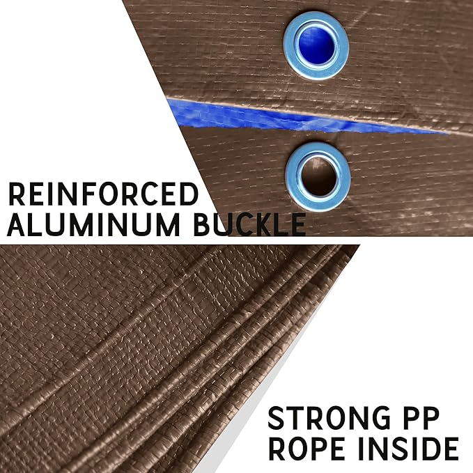 STARPYNG-7 Mil Brown/Blue 10x12 Feet Tarp-Multifunctional Waterproof Tarpaulin-Waterproof, UV Resistant, Rip and Tear Resistant, Poly Tarpaulin with Reinforced Edges for Cover