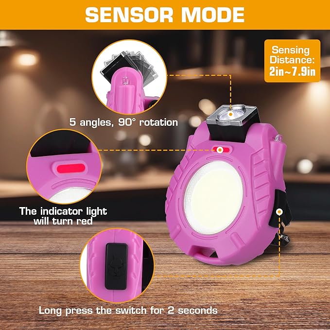 EverBrite Keychain Work Light, Hat Clip Light, Mini Rechargeable Magnetic Keychain Light with Sensor Mode, Versatile Small Keychain Flashlights, Portable, Waterproof for Camping, Hiking, 6 Modes, Pink