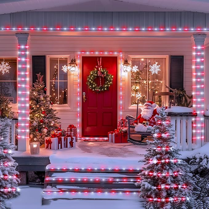 JMEXSUSS 200 LED Solar Rope Lights, 72ft IP 65 Outdoor Waterproof Christmas Lights With 8 Modes, Red and White for Fence Yard Walkway