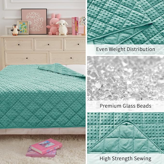 Weighted Blanket Kids (7lbs, 40"x60" Throw Size) - Breathable Minky Heavy Blanket for 60-90lbs with Premium Glass Beads - Soft Thick Blankets for All-Season Sleeping Comforter - Teal