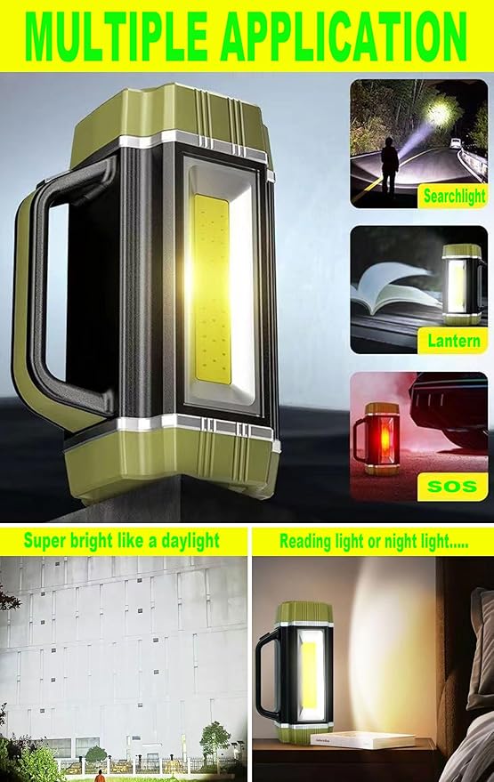 Solar Rechargeable LED Searchlight, Super Bright 13000LM Handheld LED Spotlight, Multi Function Camping Lantern Flashlight, 6 Light Modes, Waterproof IPX4, for Emergency, Home