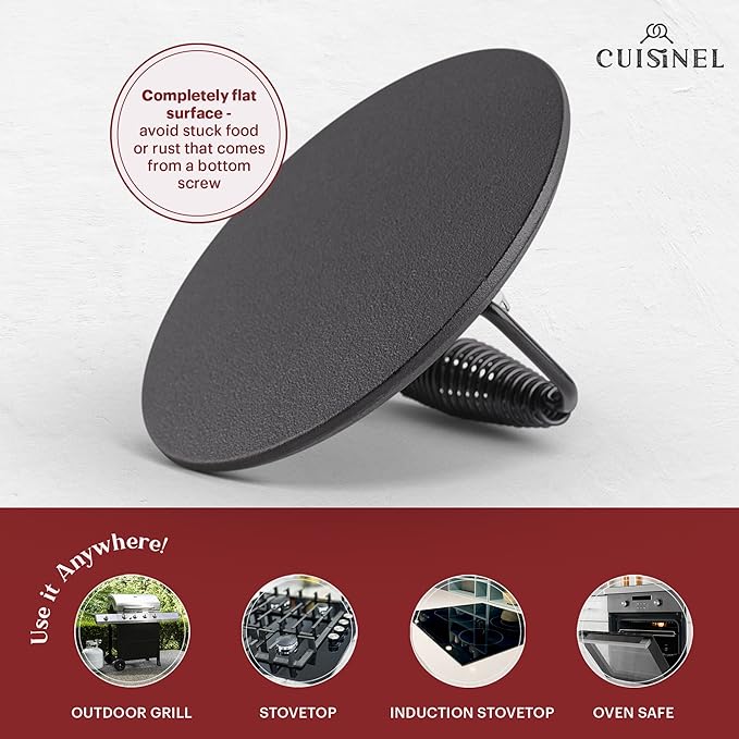 Cast Iron Skillet + Grill Press + Scraper Set - 12"-inch Pre-Seasoned Frying Pan + Silicone Handle Grip - 7" Round Burger Smasher - Indoor/Outdoor, Stove, Oven, Grill, Induction Kitchen Cookware