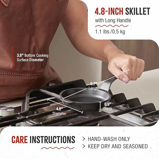 Victoria 4-Inch Cast Iron Skillet, Pre-Seasoned Cast Iron Frying Pan with Long Handle, Made in Colombia