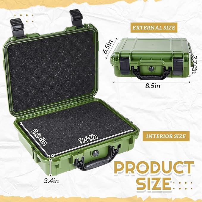 8.5 x 6.5 x 3.7 Inch Waterproof Hard Case with DIY Customizable Foam Insert Portable Protective Case with Knife for Camera Drones Equipments Tools Test Instruments (Green)