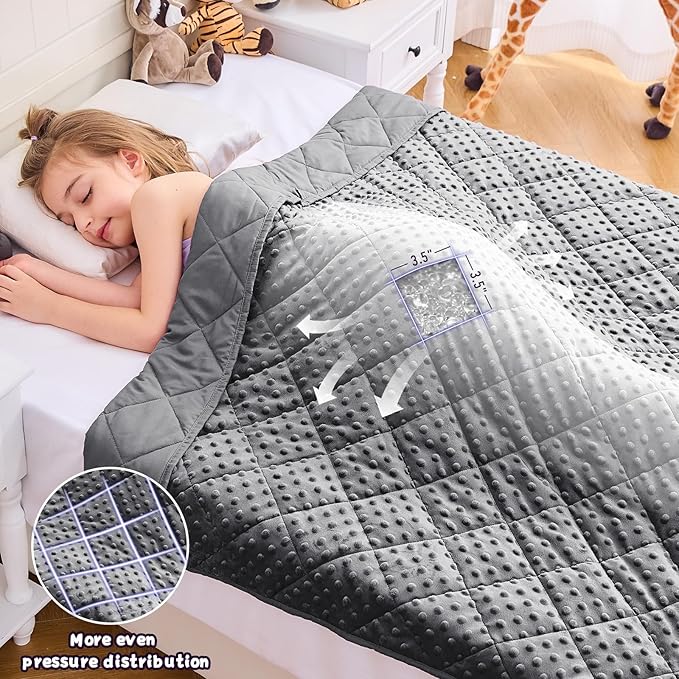 Weighted Blanket Kids (10lbs, 40"x60" Throw Size) - Breathable Minky Heavy Blanket for 80-120lbs with Premium Glass Beads - Soft Thick Blankets for All-Season Sleeping Comforter - Grey