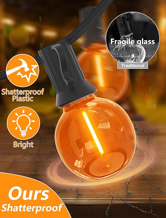 SUNSGNE G40 LED Orange Halloween String Lights Outdoor, 25 Feet Orange String Lights with 25 Count Bulbs for Halloween Thanksgiving Indoor Outdoor Party Festival Haunted House Decor